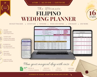 The Ultimate Filipino Wedding Planner | Budget Tracker, Guest List, Checklist, Timeline | Excel & Google Sheets Template