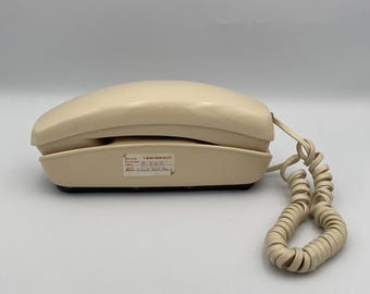 Vintage Western Electric Trimline Rotary Phone Beige White Land Line Desk 220