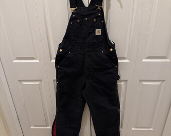 VTG Carharrt Overalls 36x34 Bib R02 Black Double Knee Insulated Winter Made USA