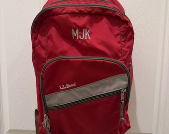 Vintage 90s LL Bean Reflective Red Backpack Book Bag Personalized MJK Strap Zip