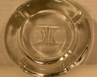 Hilton Ashtray Embossed Clear Glass VTG 4 Place 70s 80s Logo Cigarettes