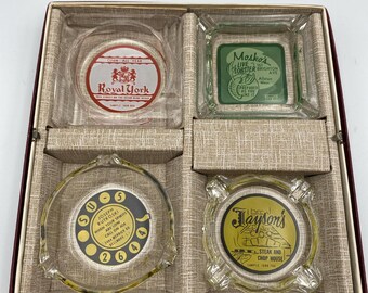 VTG Tiffany Ashtrays Lot Of 4 Salesman Sample MCM Logo Graphics Print 50's 60's