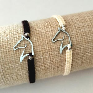 Macrame bracelet with stainless steel horse head charm, steel amulet, equestrian style lucky bracelet.