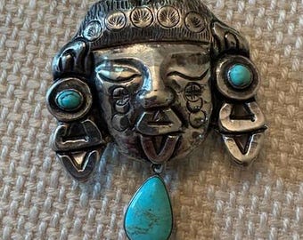 Mexicaanse Azteekse vintage broche - sterlingzilver