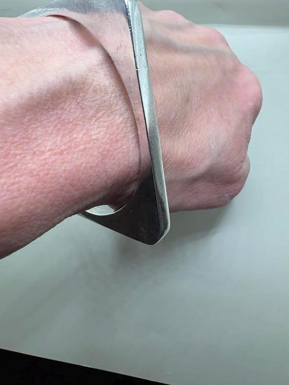 MODERNIST BANGLE; Solid Silver Square Bangle Brac… - image 2