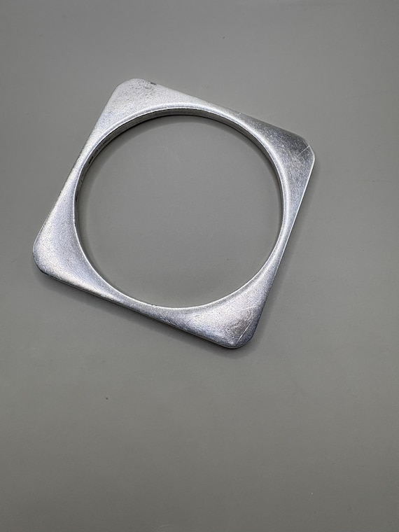 MODERNIST BANGLE; Solid Silver Square Bangle Brac… - image 1
