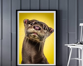 Funny Otter Bathroom Wall Art, Digital AI Animal Print, Quirky Otter Art Download, Humorous Otter Bath Art Poster for Bath Decor