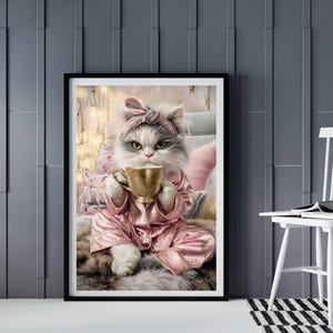 Whimsical AI Cat Art Print – Royal Tea Party Wall Decor, Digital Download for Home & Gift Idea