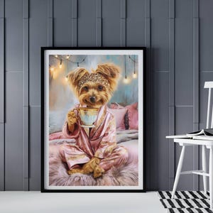 AI Dog Royal Tea Moment Wall Art - Whimsical Tea Party Digital Download, Trendy Home Decor Gift Idea