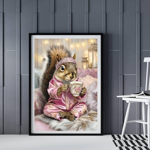 Whimsical AI Squirrel Tea Party Wall Art – Trendy Digital Download for Home Decor & Gift Idea