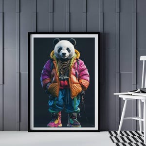 Whimsical Panda AI Art Portrait- Colorful Digital Gift for Trendy Wall Decor - Funky Artwork Lovers - Vibrant & Funny Animal Poster