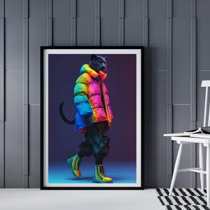 Whimsical Panther AI Art Portrait- Colorful Digital Gift for Trendy Wall Decor - Funky Artwork Lovers - Vibrant & Funny Animal Poster