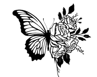 Floral Butterfly SVG, Butterfly Clipart, Flower Line Art Butterfly Svg files for Cricut Silhouette, Png, Eps,