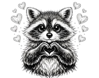 Valentine Raccoon PNG, Cute Raccoon Love Design, Valentine Raccoon Shirt Design, Animal Valentine Shirt Graphic, Heart Hands Sublimation Png