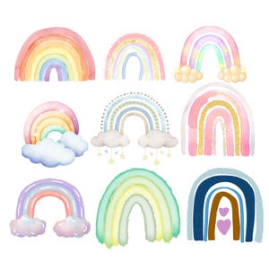9 Pastel Rainbow Clipart, Various Rainbow Clipart, Nursery Rainbow Clipart,Printable Watercolor,High-Quality Pngs, PaperCraft, Junk Journal