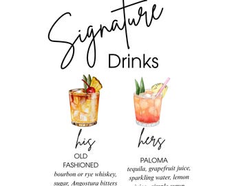 Signature Cocktail Sign, Signature Drink Sign, Bar Menu, Wedding Drink Sign, His and Her Drinks, Bride and Groom Drink