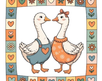 Sparsame Gänse PNG, Vintage Oma Gänse Digitaler Download, Cottagecore Volkskunst Gans PNG, gemütliches Retro Tier Shirt Design