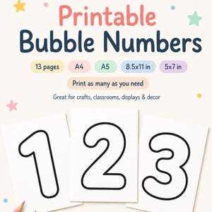 Números de burbujas para imprimir / Páginas para colorear de números / Actividad manual para niños / Decoración para el aula / Recortes divertidos de números del 0 al 9 para niños
