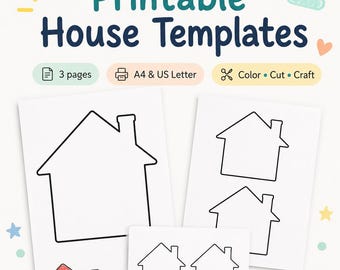 House Template Printable | Kids Home Outline Coloring Craft | Cut Out Activity | Children Preschool Homeschool Fun Classroom Decor Craftable
