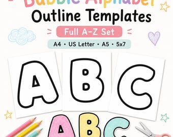 Bubble Alphabet Letters Printable | A-Z Shape Outline Templates | Large Letter Coloring, Cutout Arts and Craft Activities, Classroom Decor
