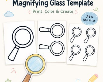 Plantilla de lupa para niños / Página para colorear imprimible de equipo de detective / Divertido set de actividades deductivas para el aula con recortes
