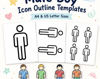 Male Icon Template Printable | Boy Restroom Symbol Cutouts | Bathroom Sign, Community Helpers and Classroom Sorting Crafts for Kids PDF Pack