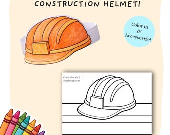 Construction Hat Coloring Cut Out Craft | Kids Play Pretend Crowns | Printable DIY Paper Builder Safety Helmet | Children Creative Template