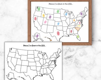 Places I’ve Been USA Fingerprint Travel Map | United States Memory Map | Holiday Travel Keepsake Printable | USA States Map Family Trip Fun