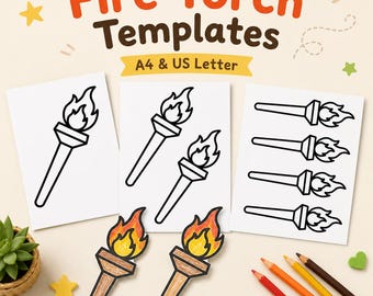 Fire Torch Template | Flame Torch Outline Cut Out Craft | Adventure, Exploring Children Craftables | Kids Coloring Activity Printable PDF