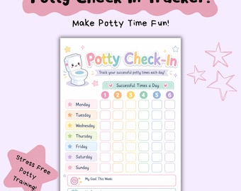 Potty Training Tracker | Children Daily Potty Check In Reward Chart | Interactive, Printable, Toddler, Bathroom, Weekly Toilet Training Log