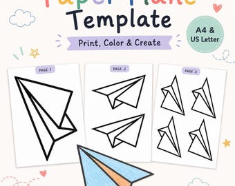 Paper Plane Template for Kids | Printable Paper Airplane Shape Coloring Page, Cut Out Craft, Classroom Activity, Fun Aerial Flight Decor PDF