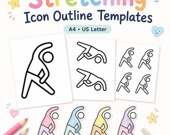 Stretching Icon Template Printable | Exercise Pose Outline Cutouts | PE Warm Up, Fitness, Sports Day and Classroom Activity for Kids PDF Set