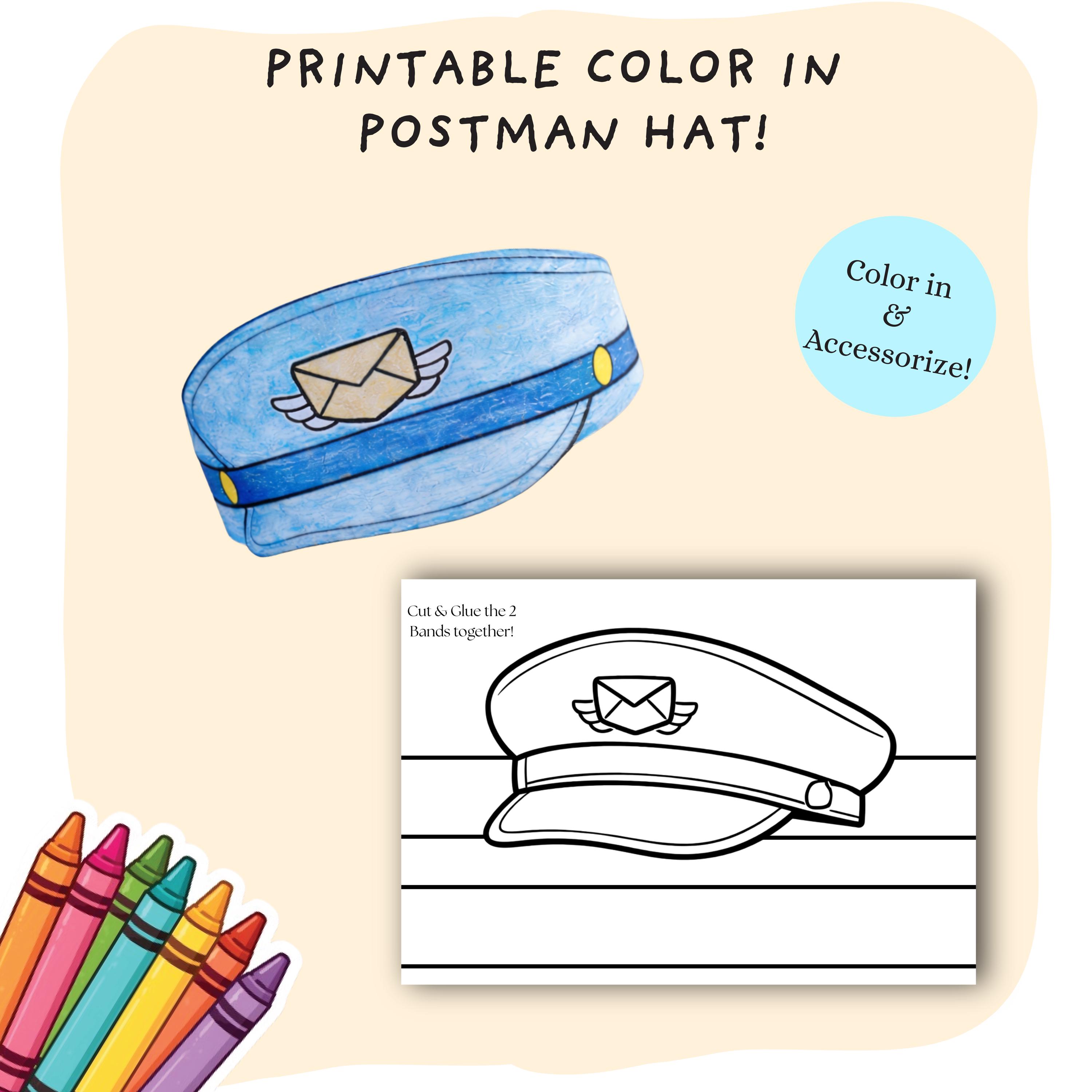Postman Hat Coloring Cut Out Craft | Kids Play Pretend Crowns ...