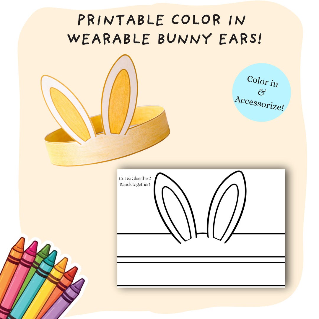 Easter Bunny Ears Coloring Cut Out Craft | Kids Cut Paste Crown ...