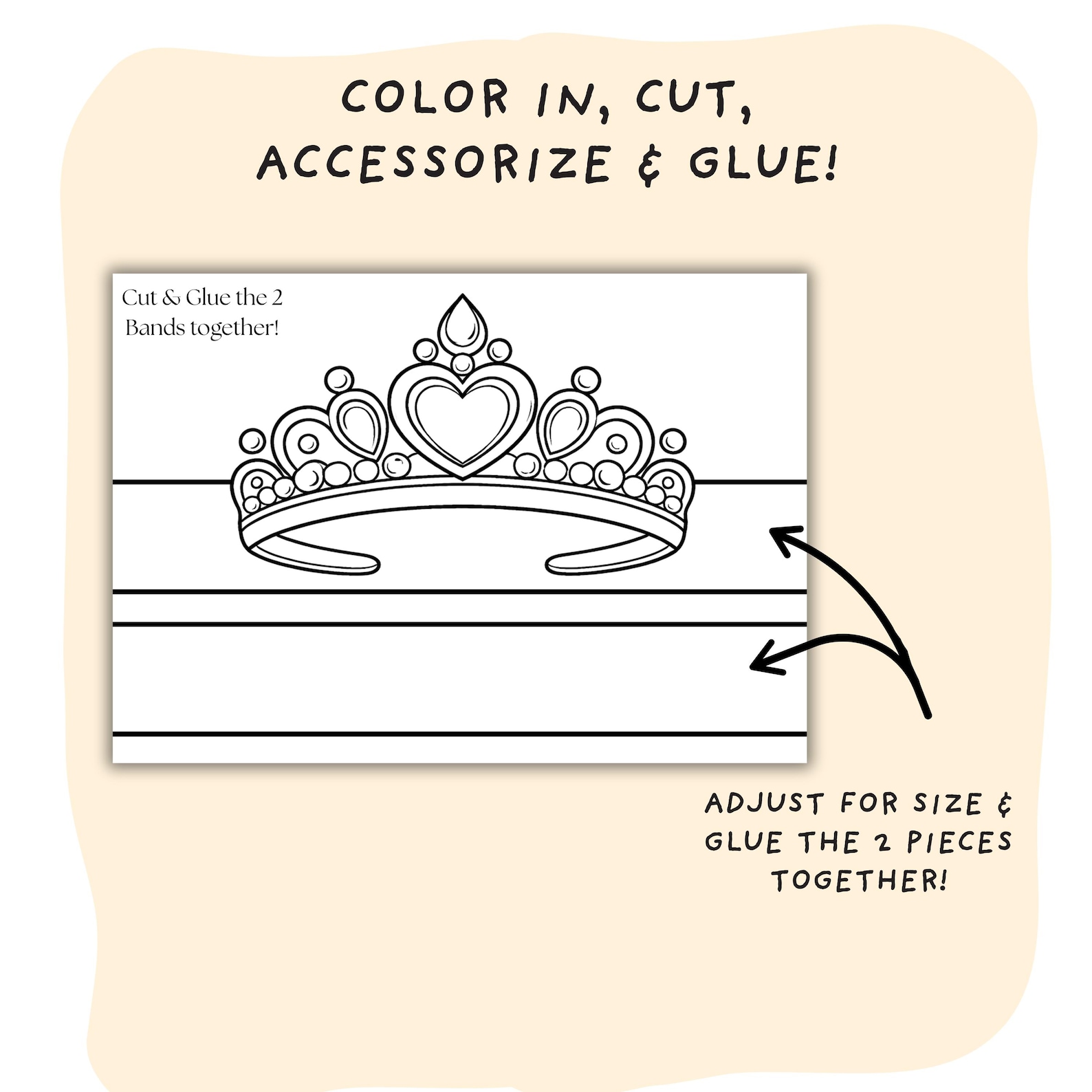 Princess Tiara Coloring Cut Out Craft | Kids Cut & Paste Craft Crown ...
