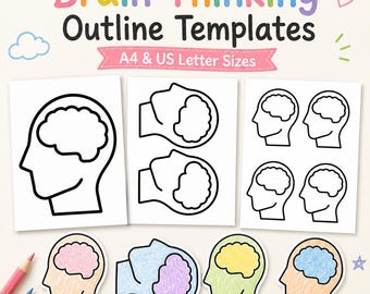 Brain Thinking Template Printable | Head and Brain Outline Cutout | Growth Mindset, Critical Thinking, Brainstorming Ideas Class Craft PDF