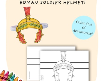 Roman Soldier Helmet Coloring Cut Out Craft | Kids Play Pretend Crowns | Printable DIY Paper Roman Legion Hat | Children Creative Templates