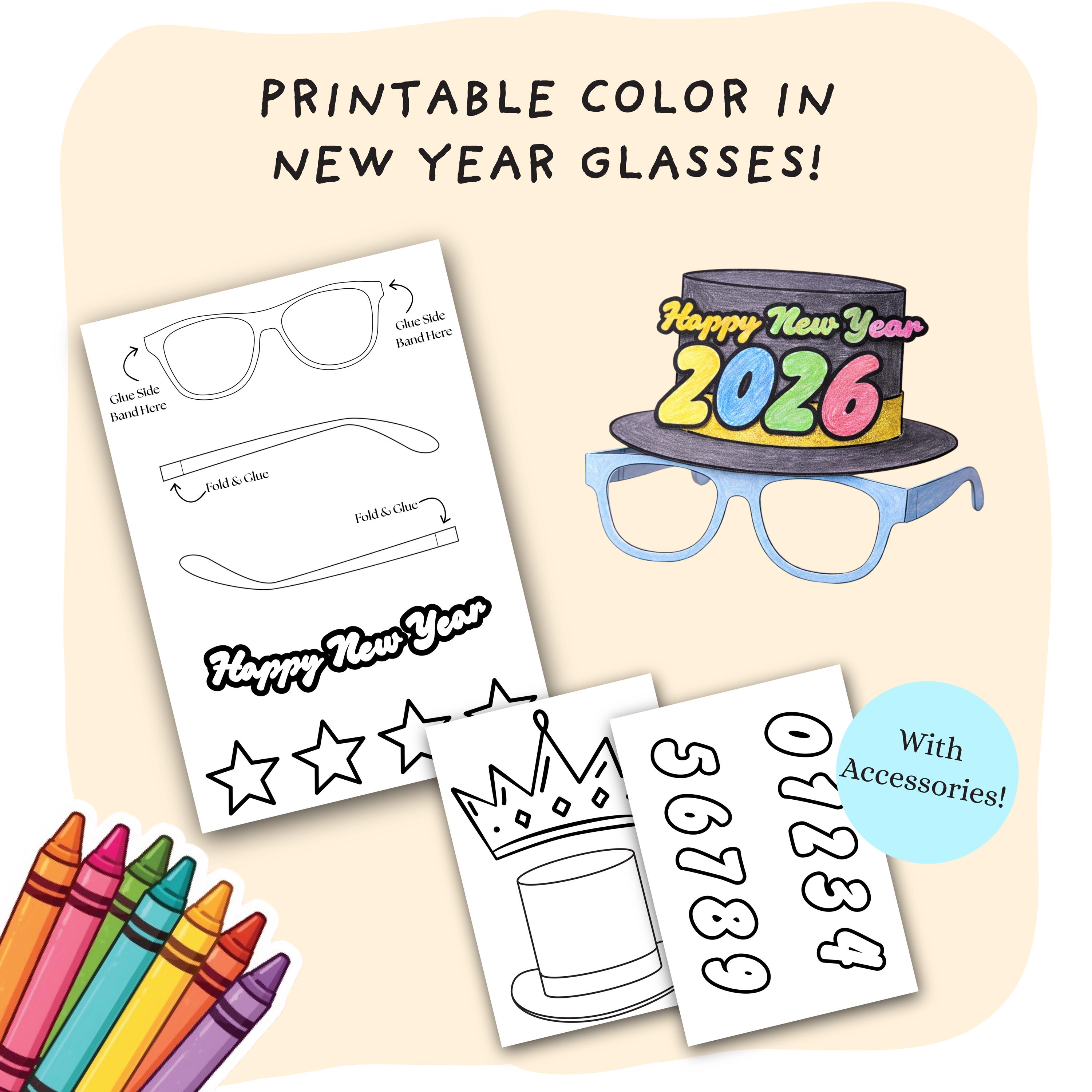 Happy New Year Glasses with Accessories Color In Paper Crafts…