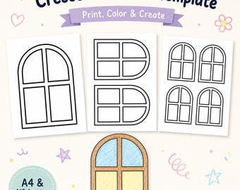 Arched Window Template Printable | Crescent Window Outline Cut Out | Dollhouse Castle Coloring Crafts and Architecture Activity for Kids PDF