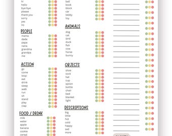 Baby's First 100 Words Checklist | Baby Talk Chart | Favorite Words | New Parents Teaching Guide | Help Baby Pronunciation Talking Chart