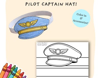 Pilot Hat Coloring Cut Out Craft | Kids Cut & Paste Craft Crown | Printable DIY Paper Captain Pilot Cap | Children Creative Crafts Template