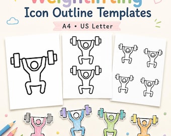 Weightlifting Template Printable | Barbell Lifter Outline Cutouts | Gym, Strength Training, Sports Day, PE and Classroom Crafts for Kids PDF