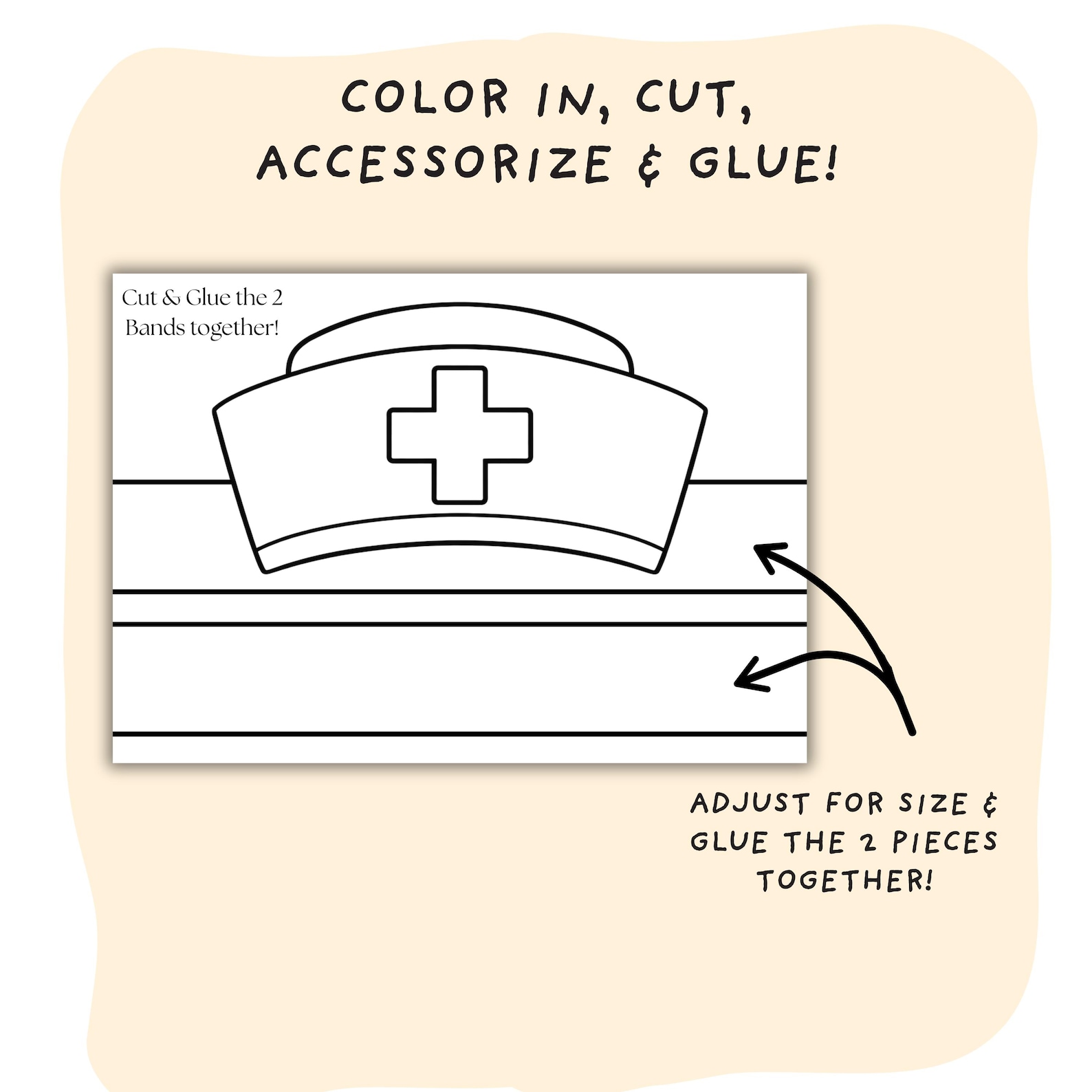 Nurse Hat Coloring Cut Out Craft | Kids Cut & Paste Craft Crown ...