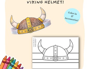 Viking Helmet Coloring Cut Out Craft | Kids Play Pretend Crowns | Printable DIY Paper Nordic Warrior Caps Hat  | Children Creative Templates