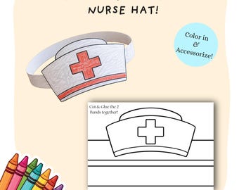 Nurse Hat Coloring Cut Out Craft | Kids Cut & Paste Craft Crown | Printable DIY Paper Hospital Nurse Cap | Children Creative Crafts Template