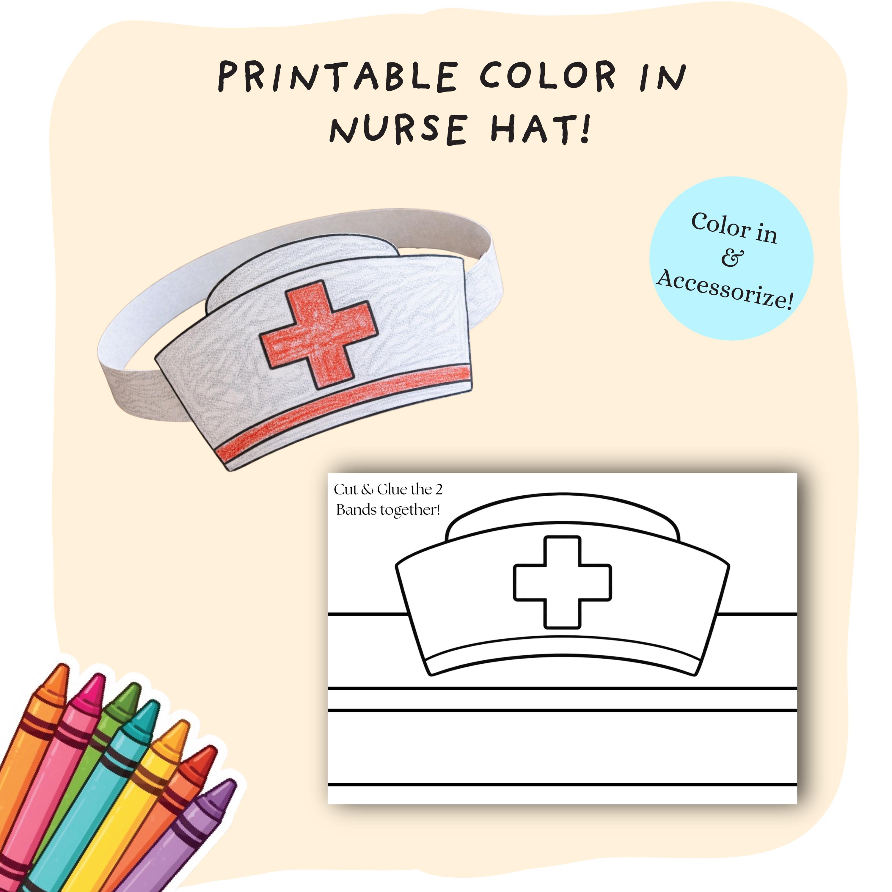 Nurse Hat Coloring Cut Out Craft | Kids Cut & Paste Craft Crown ...