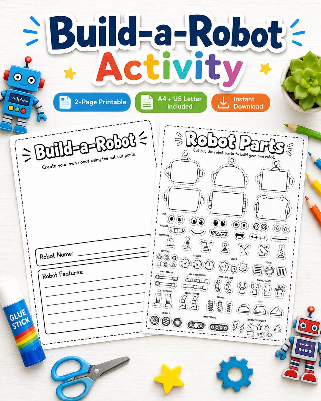 Robot Worksheet Building Build a Robot Craft Activity | DIY Robot Cut and Paste Worksheet ...