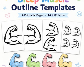 Bicep Muscle Template Printable | Strong Flexed Arm Outline Cutouts | Bodybuilding, Fitness, Gym, PE, Sports Day, Classroom Crafts Kids PDF
