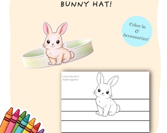 Bunny Hat Coloring Cut Out Craft | Kids Play Pretend Crowns | Printable DIY Paper Cute Rabbit Crown Hats | Children Creative Printables