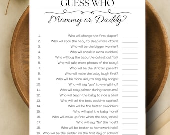 Guess Who Mommy or Daddy | Who Said It Mom or Dad | Minimalist Baby Shower Game | Baby Shower Party Game | Who Said It Aesthetic Trivia